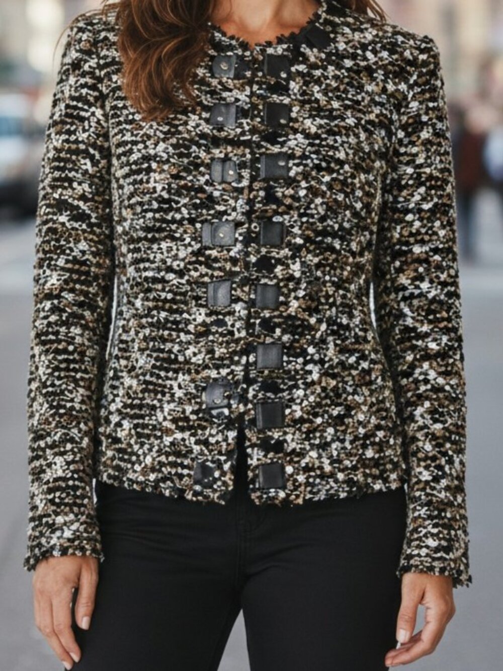 Alberto Makali Marled Loop Knit Embellished Evening Jacket/Cardigan